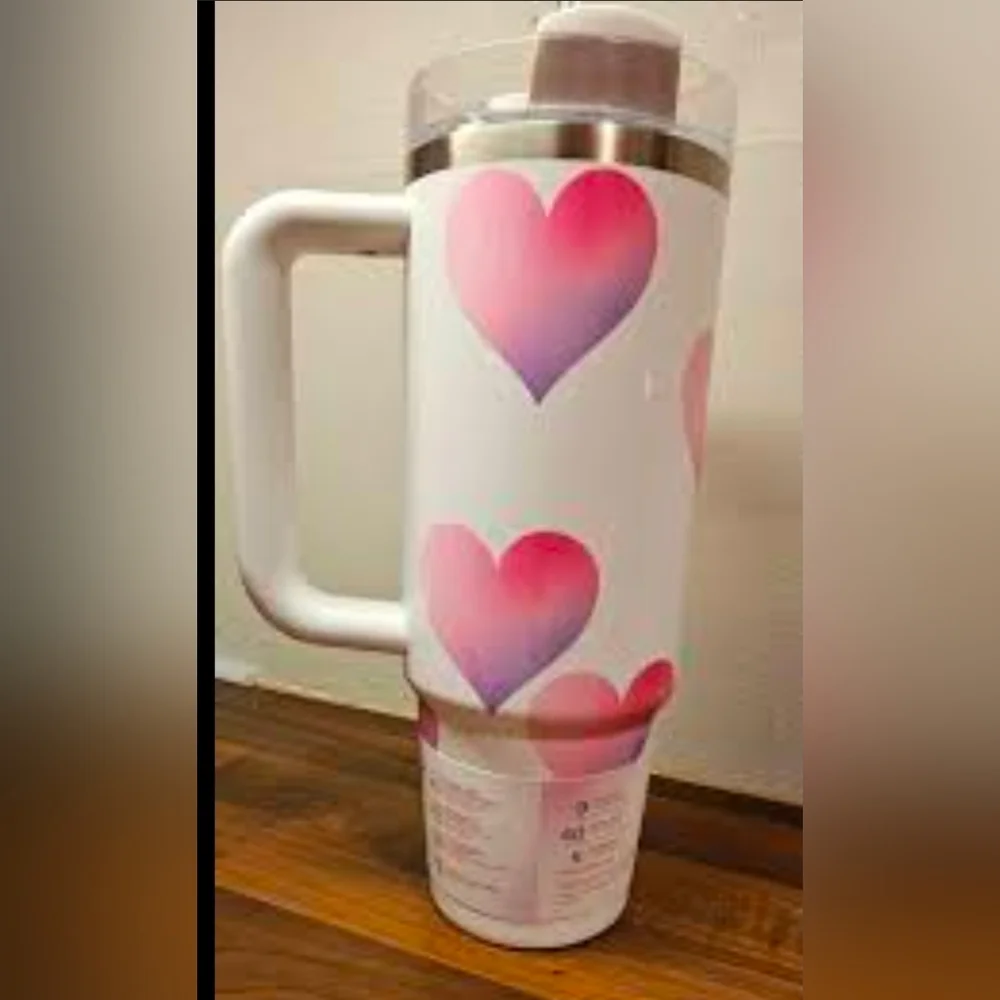 Stanley White Travel Tumbler with Pink Gradient Hearts 40 Oz Nwt - Picture 3 of 3